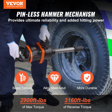 VEVOR 1 Inch Air Impact Wrench, Up to 3160 ft-lbs High Reverse Torque Output 1" Pneumatic Impact Gun w/ 8 Inch Extended Anvil & Carrying Case for Heavy Duty Repairs and Maintenance - Discount Msrp 