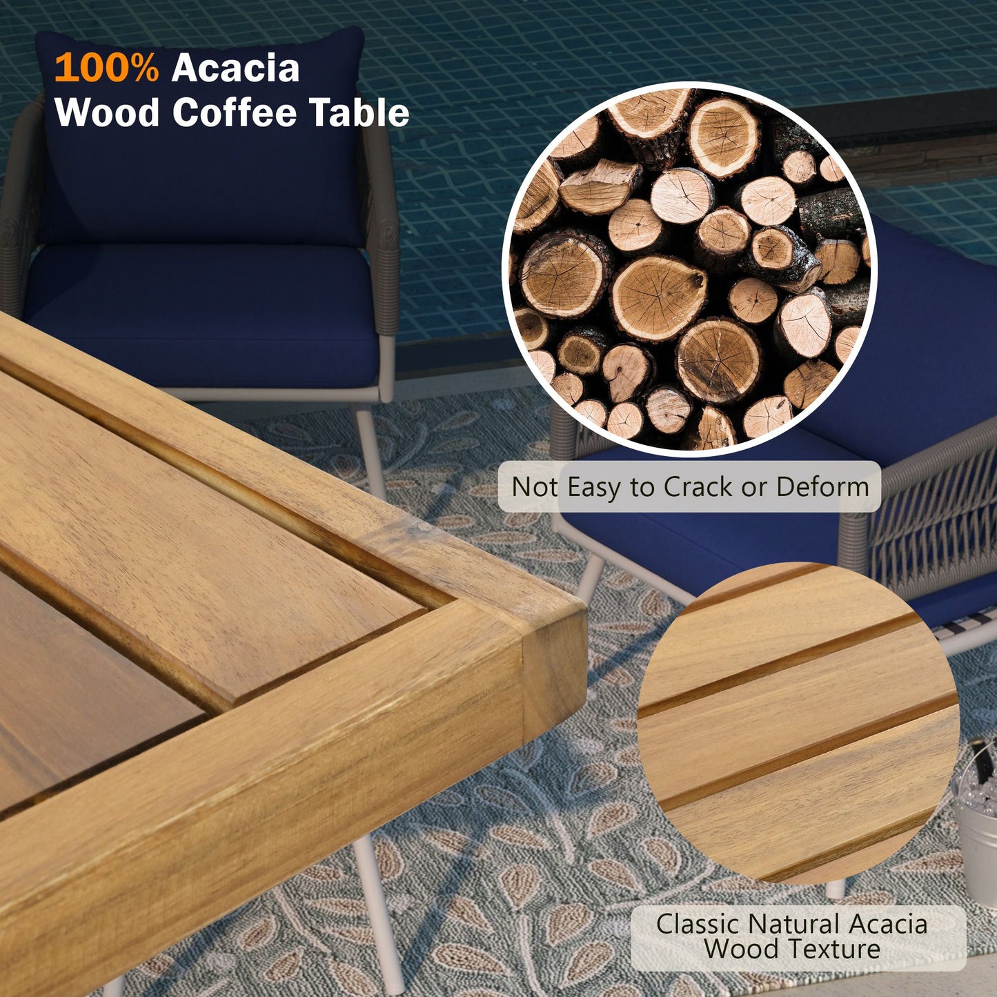4-Piece Patio Furniture Set, Outdoor Furniture with Acacia Wood Table, Patio Conversation Set with Deep Seating & Thick Cushion for Backyard Porch Balcony - Discount Msrp 