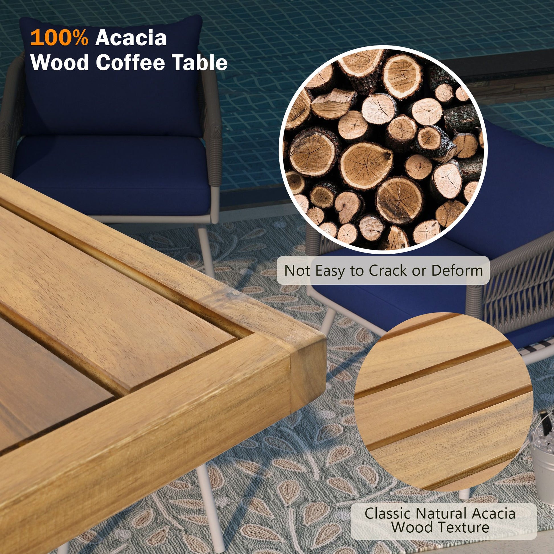 4-Piece Patio Furniture Set, Outdoor Furniture with Acacia Wood Table, Patio Conversation Set with Deep Seating & Thick Cushion for Backyard Porch Balcony - Discount Msrp 