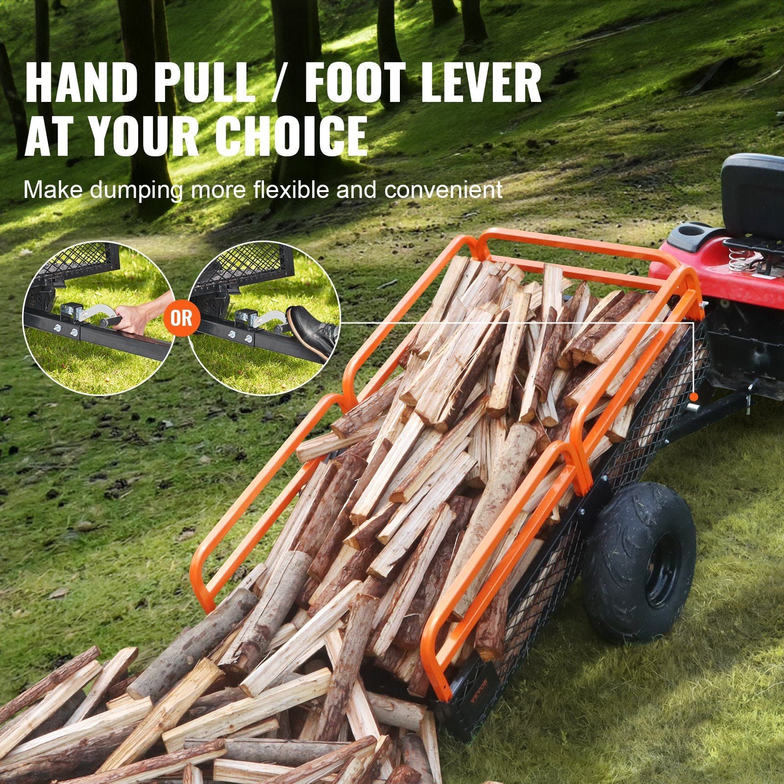 VEVOR Heavy Duty Steel ATV Dump Trailer, 1500-Pound Load Capacity 15 Cubic Feet, Tow Behind Dump Cart Garden Trailer, with Removable Sides and 2 Tires, for Mowers, Tractors, ATV, UTV - Discount Msrp 