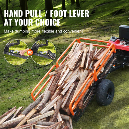 VEVOR Heavy Duty Steel ATV Dump Trailer, 1500-Pound Load Capacity 15 Cubic Feet, Tow Behind Dump Cart Garden Trailer, with Removable Sides and 2 Tires, for Mowers, Tractors, ATV, UTV - Discount Msrp 