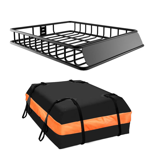 64"x39"x6"/51"x36"x5" Roof Rack,Heavy Duty Rooftop Cargo Carrier,Roof Basket with Waterproof Bag,Elastic Net with Attachment Hooks,Ratchet Strap,Universal Roof Rack Fits for SUV Truck,260lbs Capacity - Discount Msrp 