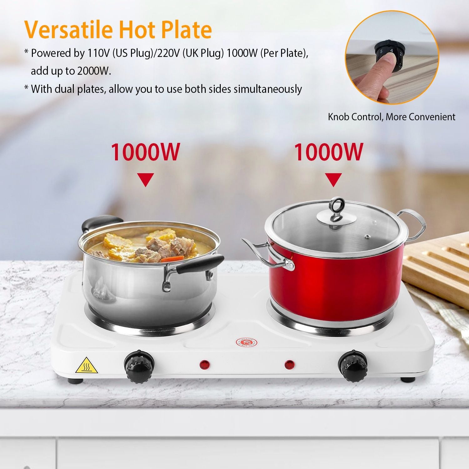 2000W Double Electric Burner Portable Dual Counter Stove Countertop Hot Plate Kitchen Cooker Stove with 5 Gear Temperature Control - Discount Msrp 
