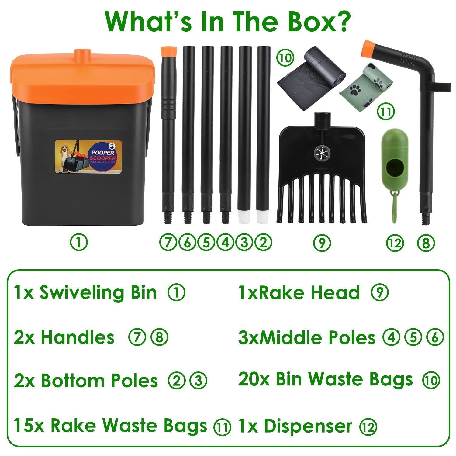 Pooper Scooper Kit Dog Poop Rake & Swiveling Bin Poop Heavy Duty Pick Up Tool with Extra Long Handle 35 Waste Bags Dispenser - Discount Msrp 
