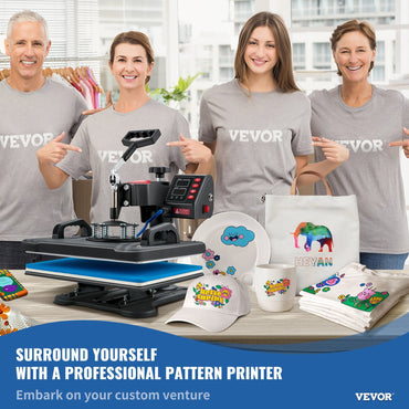 VEVOR Heat Press, 5 in 1 Heat Press Machine Machine 12x15, Clamshell Sublimation Transfer Printer Fast Heat-up, Digital Precise Temperature Control, Vinyl Heat Press for T-Shirt Plate Mug Cup, 900W - Discount Msrp 