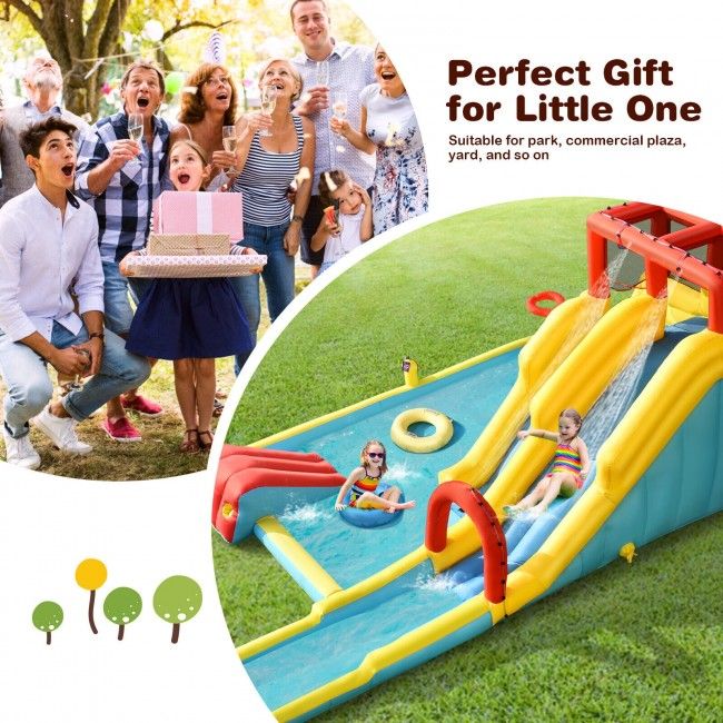 Inflatable Dual Slide Water Park Climbing Bouncer with 735W Air Blower - Discount Msrp 