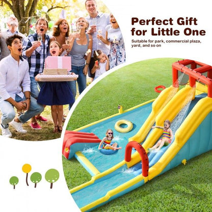 Inflatable Dual Slide Water Park Climbing Bouncer with 735W Air Blower - Discount Msrp 