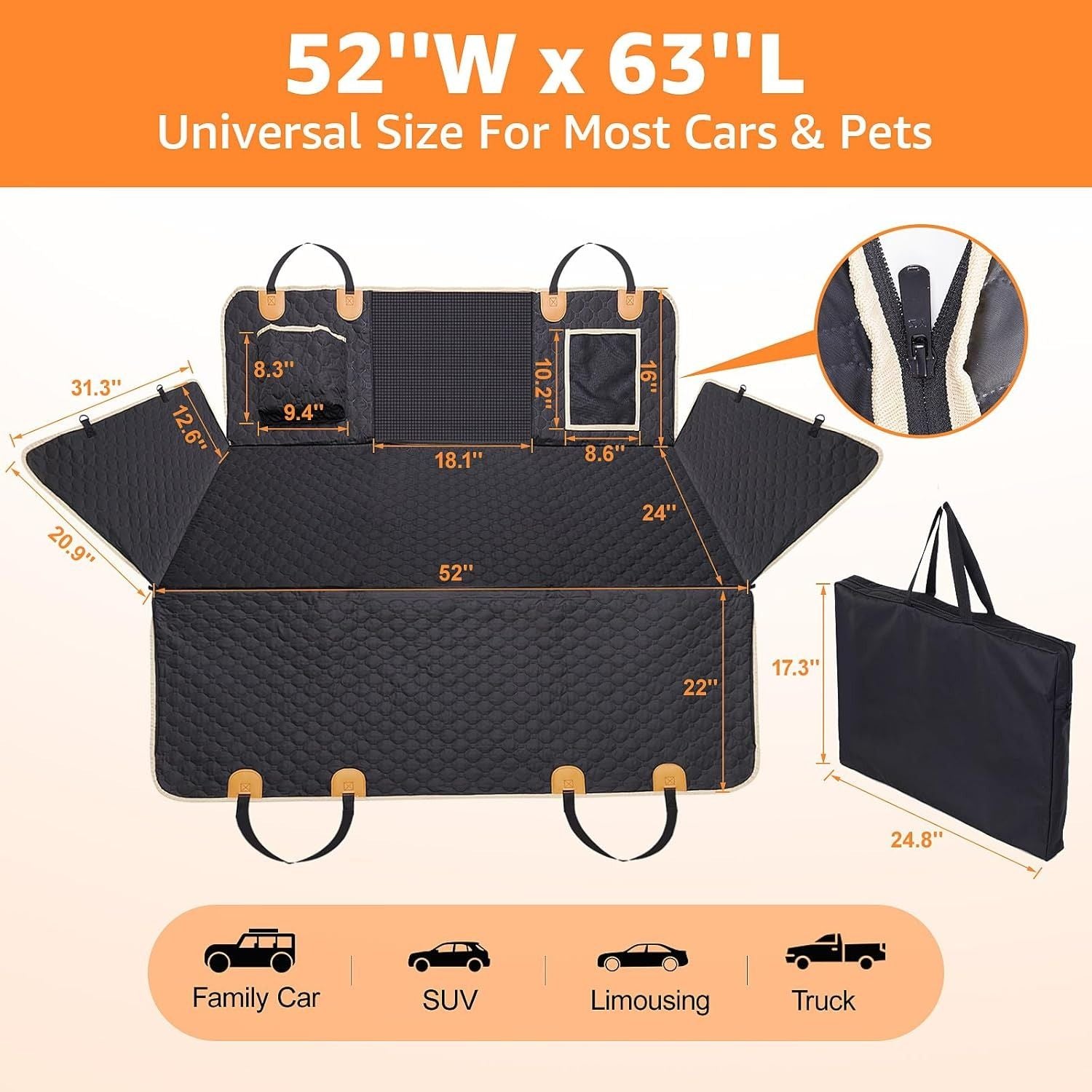 Dog Car Seat Cover for Back Seat, Cover Hard Bottom, Dog Hammock for car Detachable and Foldable for Car, SUV, Truck, Waterproof Truck Seat Protector for Dogs Back Seat - Discount Msrp 