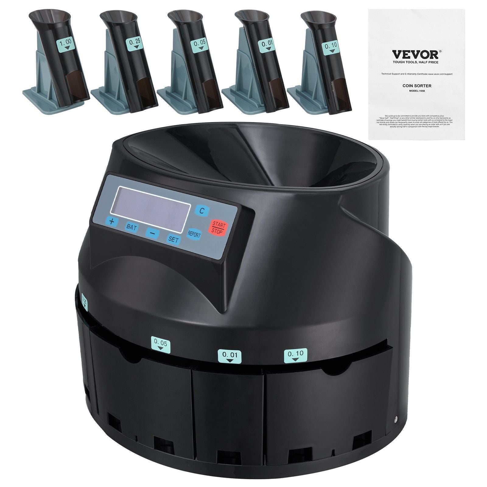 VEVOR USD Coin Sorter Coin Counter Wrapper and Roller 300 Coins/min LCD Display - Discount Msrp 