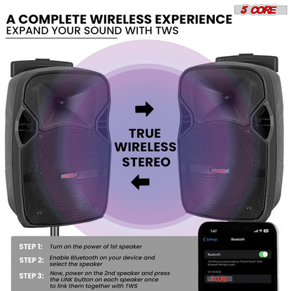 5 Core 10 inch PA Portable Bluetooth Party Speaker Karaoke Boombox + 2 Wireless Mics : ACTIVE HOME 10 2-MIC - Discount Msrp 