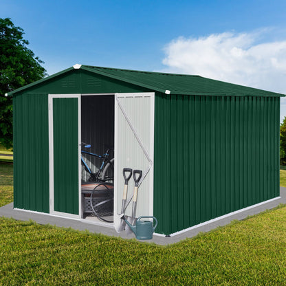 Metal garden sheds 10ft×8ft outdoor storage sheds Green + White - Discount Msrp 