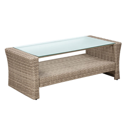 Patio Furniture Set; 4 Piece Outdoor Conversation Set All Weather Wicker Sectional Sofa with Ottoman and Cushions - Discount Msrp 