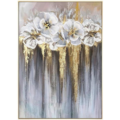 Foil golden flowers hand painted oil painting on canvas abstract large painting wall picture for home office decor - Discount Msrp 