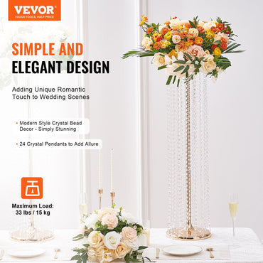 VEVOR 2PCS 35.43inch /90cm Tall Crystal Wedding Flowers Stand, Luxurious Centerpieces Flower Vases Crystal Gold Vase Metal, Perfect for T-stage Wedding Party Ceremony Dinner Event Hotel Home Decor - Discount Msrp 