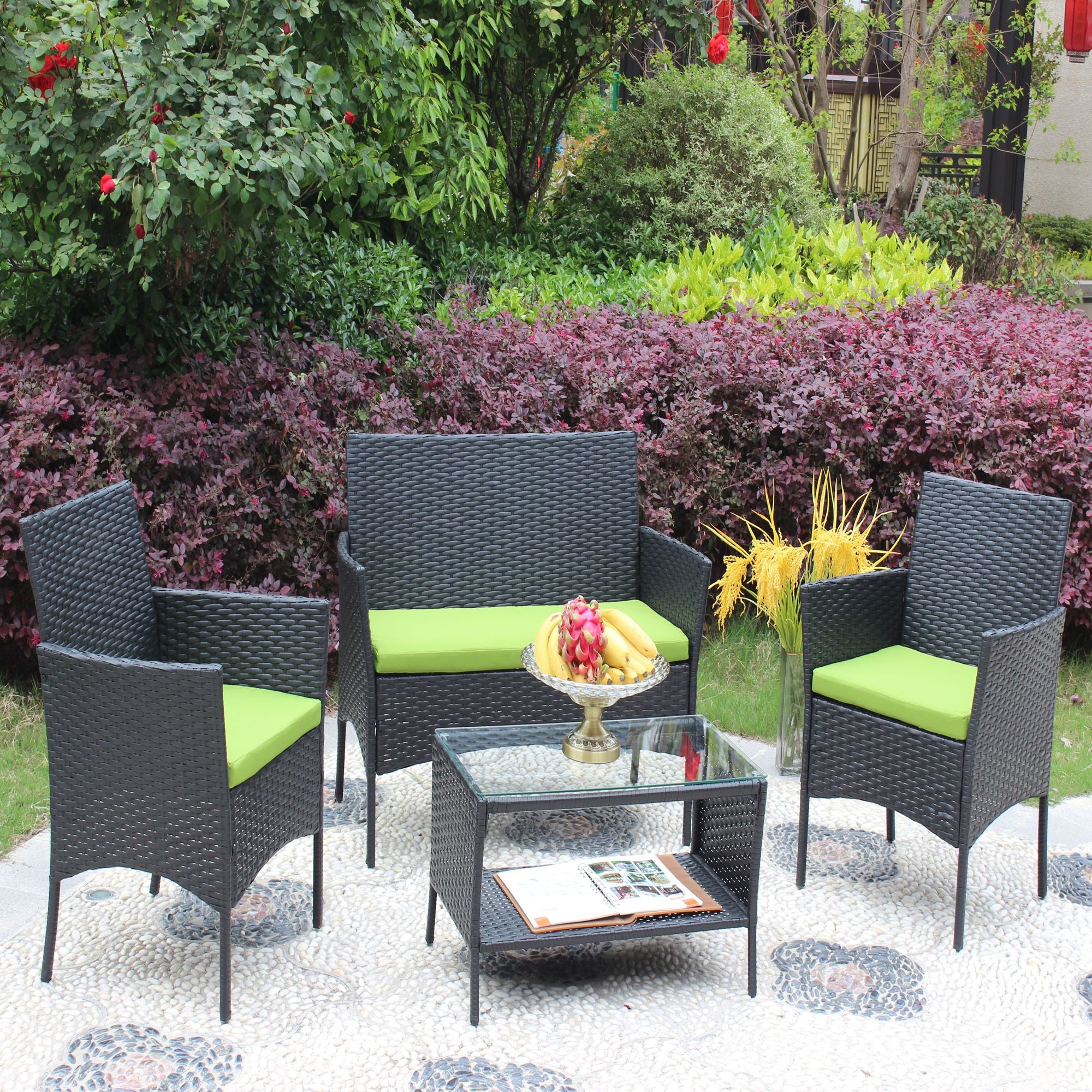 4 PC Rattan Patio Furniture Set Outdoor Patio Cushioned Seat Wicker Sofa - Discount Msrp 