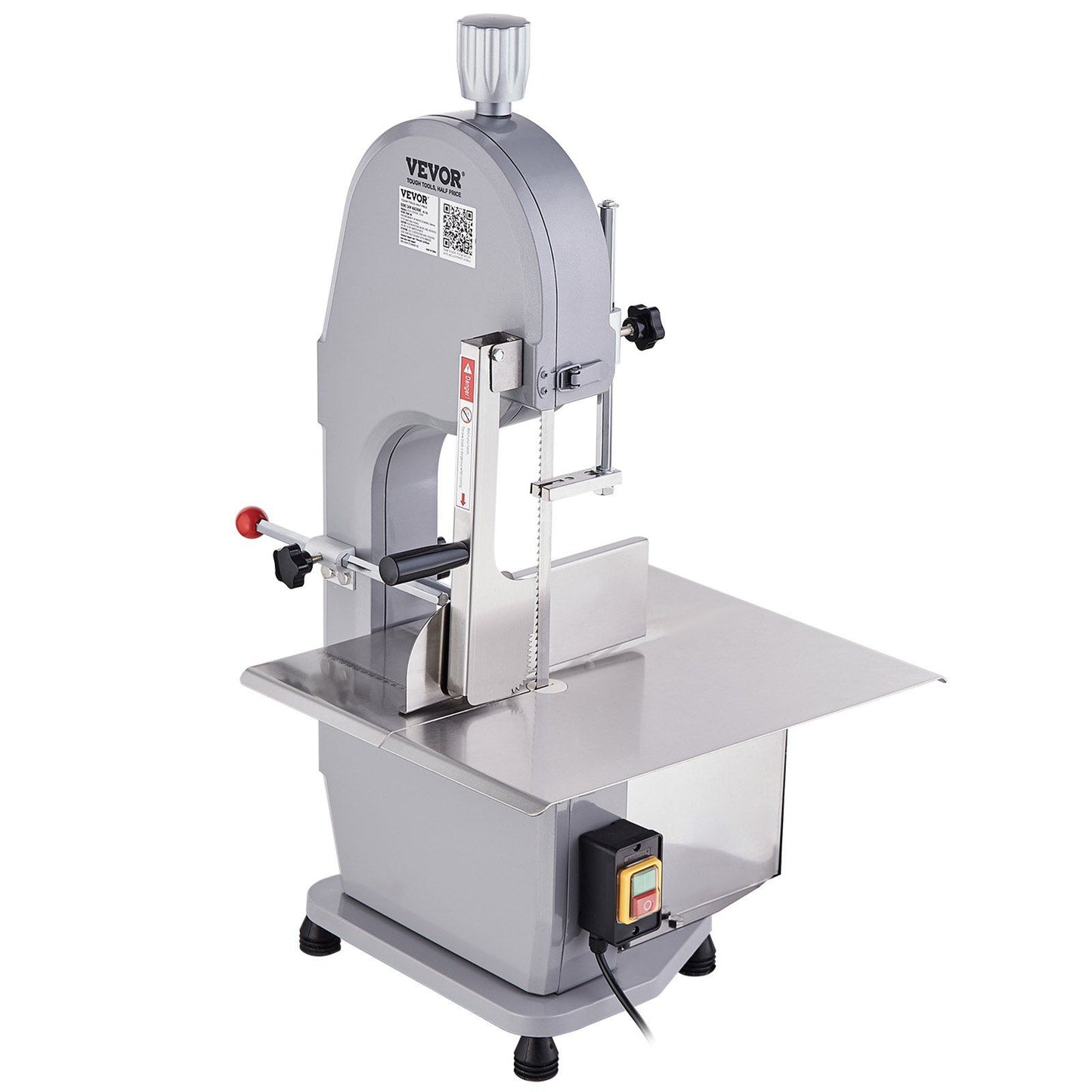 VEVOR Commercial Electric Meat Bandsaw, 1500W Stainless Steel Countertop Bone Sawing Machine, Workbeach 19.3" x 15", 0.16-7.9 Inch Cutting Thickness, Frozen Meat Cutter with 6 Blades for Rib Pork Beef - Discount Msrp 