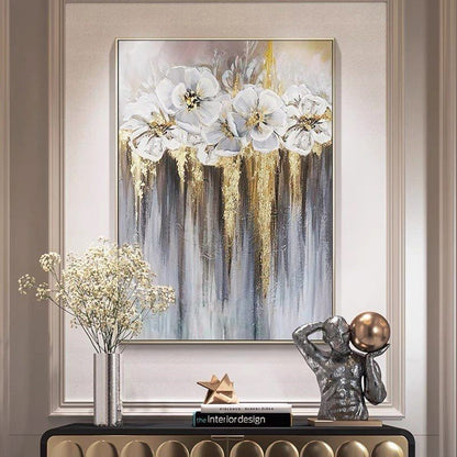 Foil golden flowers hand painted oil painting on canvas abstract large painting wall picture for home office decor - Discount Msrp 