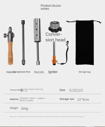 Outdoor camping extended flame-throwing gun stainless steel gun burning pig hair supplies camping straight handle handheld detachable igniter - Discount Msrp 