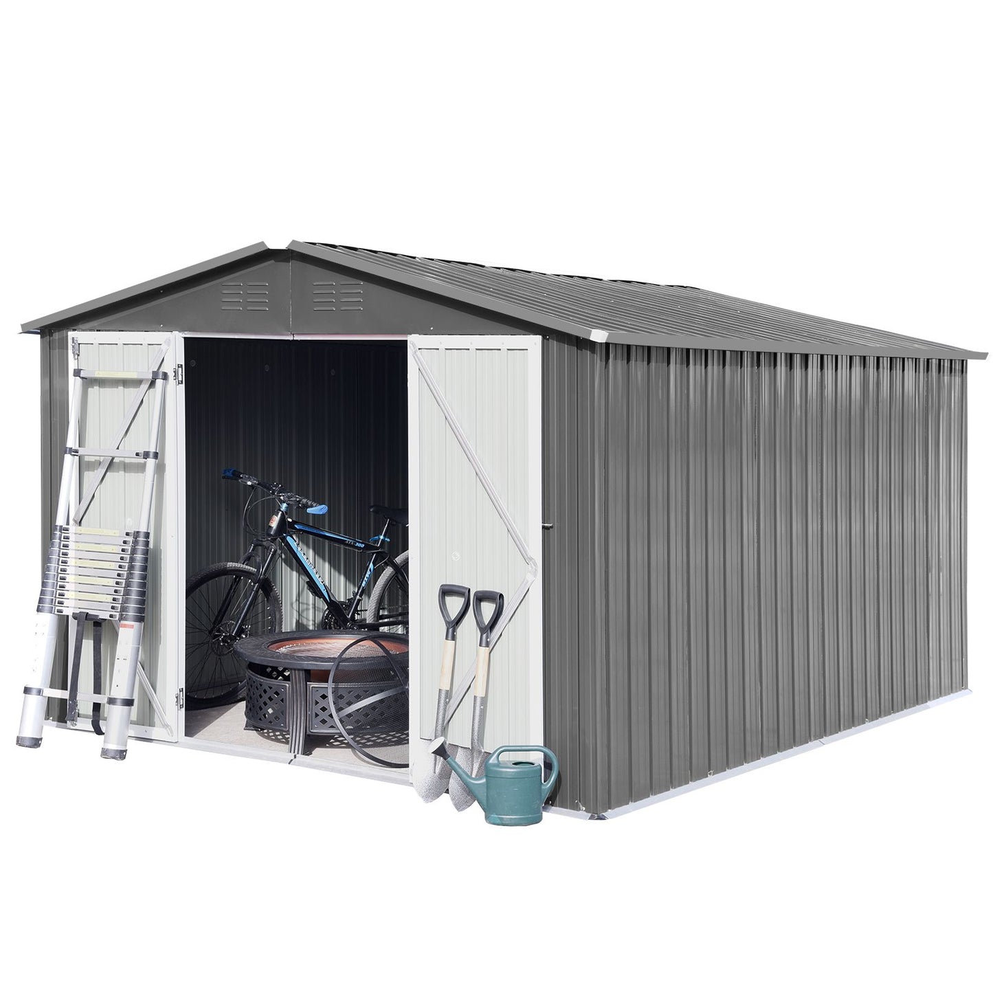 Metal garden sheds 10ftx12ft outdoor storage sheds Grey - Discount Msrp 