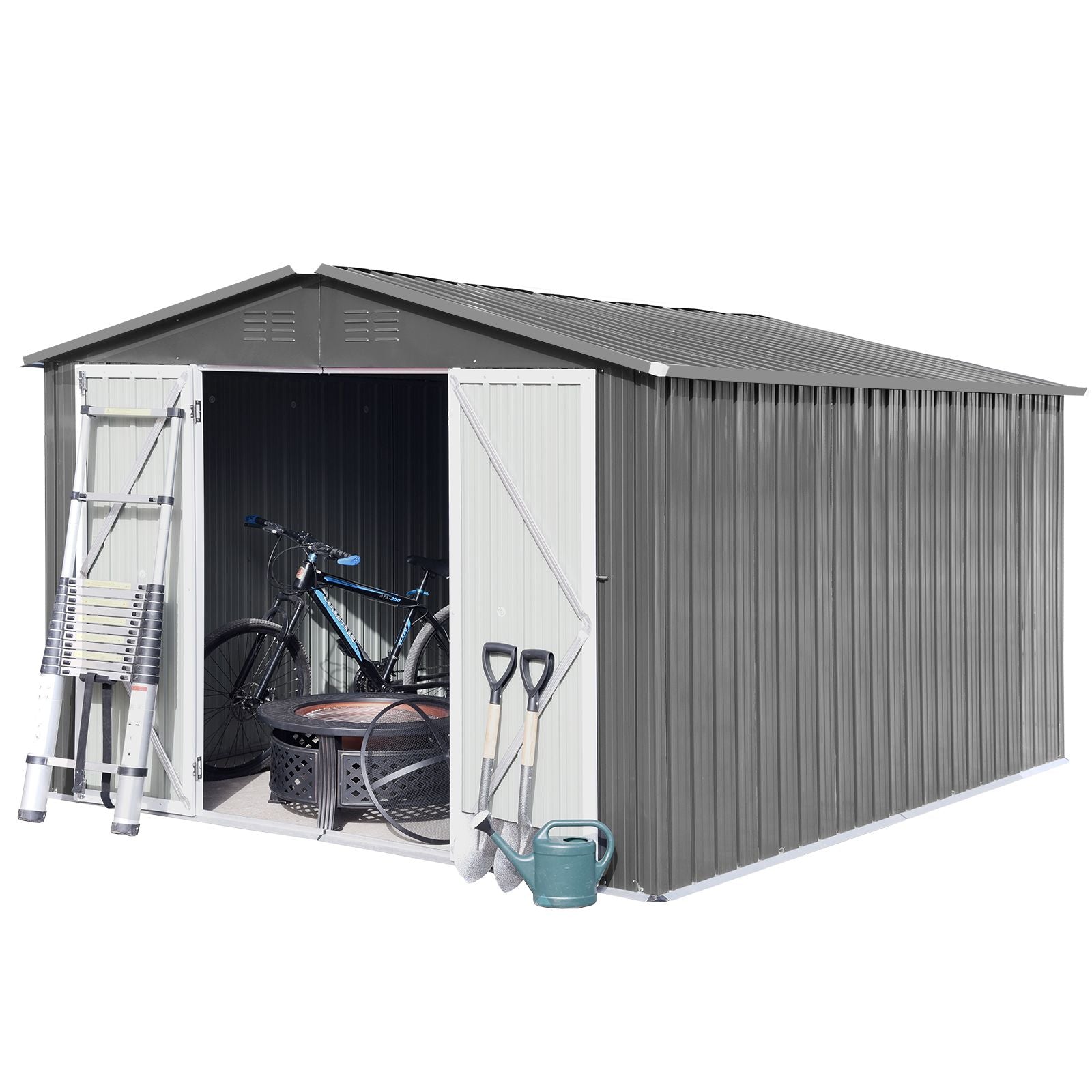 Metal garden sheds 10ftx12ft outdoor storage sheds Grey - Discount Msrp 