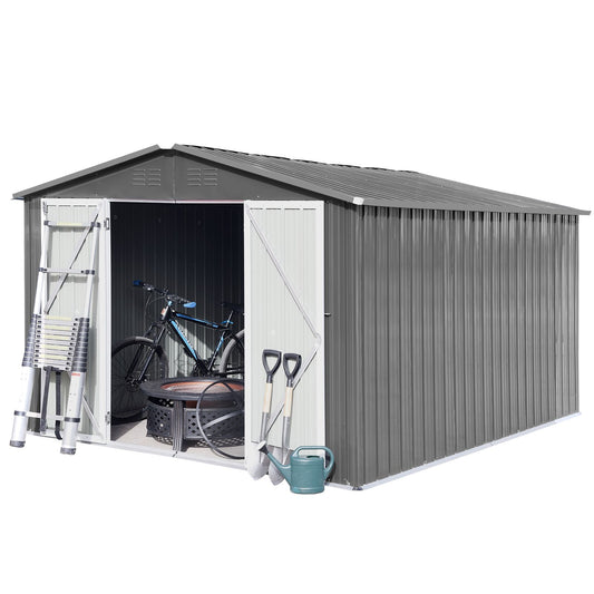 Metal garden sheds 10ftx12ft outdoor storage sheds Grey - Discount Msrp 