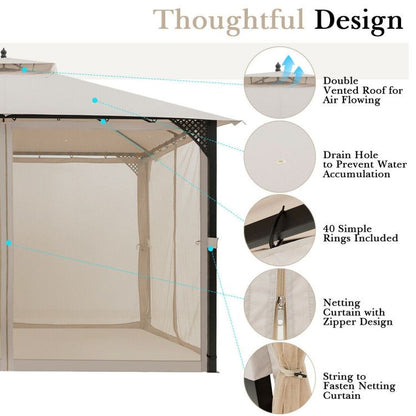12 x 10 Feet Outdoor Double Top Patio Gazebo with Netting - Discount Msrp 