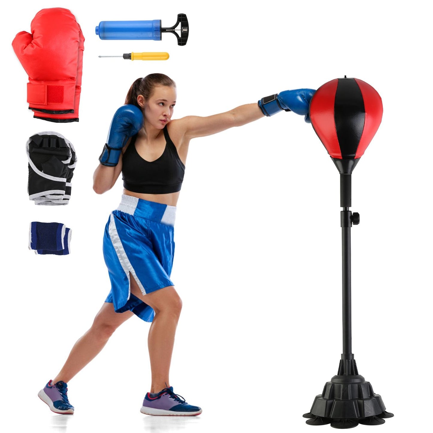 Punching Bag with Stand Free Standing Boxing Ball for Adults 43.3-63in Height Adjustable Boxing Bag with Gloves Wrist Sleeves Stable Suction Base for Fitness Speed Training GPCT5420 - Discount Msrp 