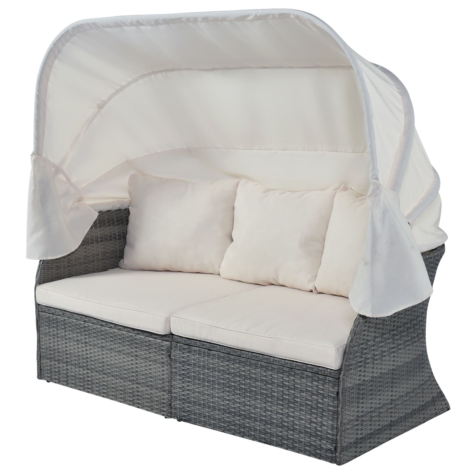 Outdoor Patio Furniture Set Daybed Sunbed with Retractable Canopy Conversation Set Wicker Furniture - Discount Msrp 