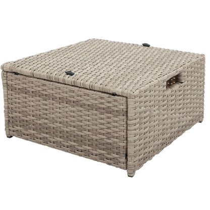 Patio Furniture Set; 4 Piece Outdoor Conversation Set All Weather Wicker Sectional Sofa with Ottoman and Cushions - Discount Msrp 