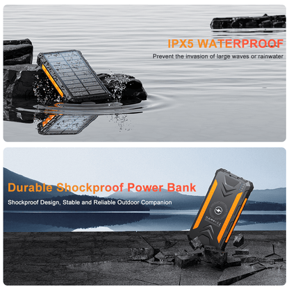 Power Bank Wireless Charger 20000mAh Fast Charging Power Bank for All Mobile Devices, Solar Portable Charger with Dual Flashlights, Carabiner - Discount Msrp 