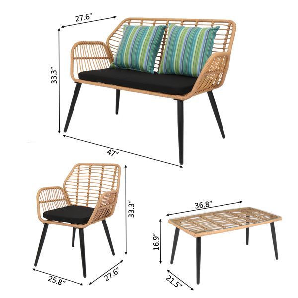 4-Piece Patio Furniture Outdoor Bistro Set, All Weather Rattan Conversation Bistro Loveseat Chair and Table Set for Backyard Balcony Deck - Discount Msrp 