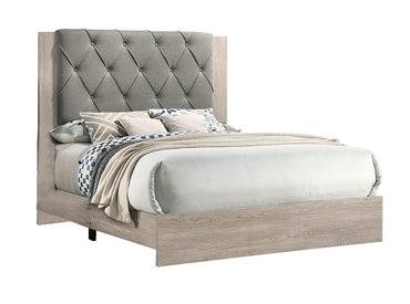 Contemporary 1pc Cream Finish California King Size Bed Bedroom Furniture Gray Tufted Design Headboard Rubberwood 1pc Bedframe - Discount Msrp 