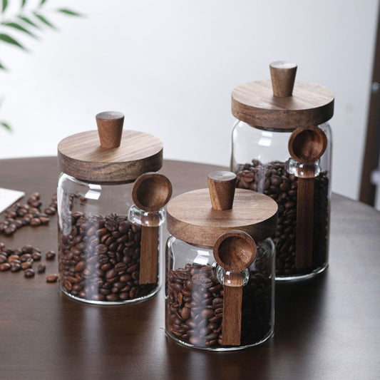 3 Pcs Glass Coffee Jars with Spoons, Candy Jars, Biscuit Jars, Storage Jars, Tea Jars, Snack Jars, Seasoning Jars, Salt Jars, Pepper Jars - Discount Msrp 