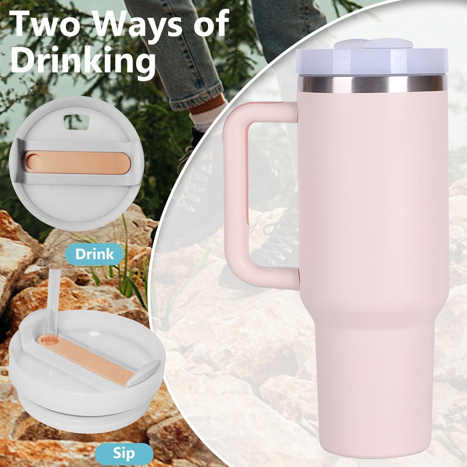 40oz V2 large capacity tumbler, With Handle And Straw Lid, Insulated Reusable Stainless Steel Water Bottles Travel Mug Coffee Cup car cup water cup For Men Women Outdoor Camping Driving, gift - Discount Msrp 