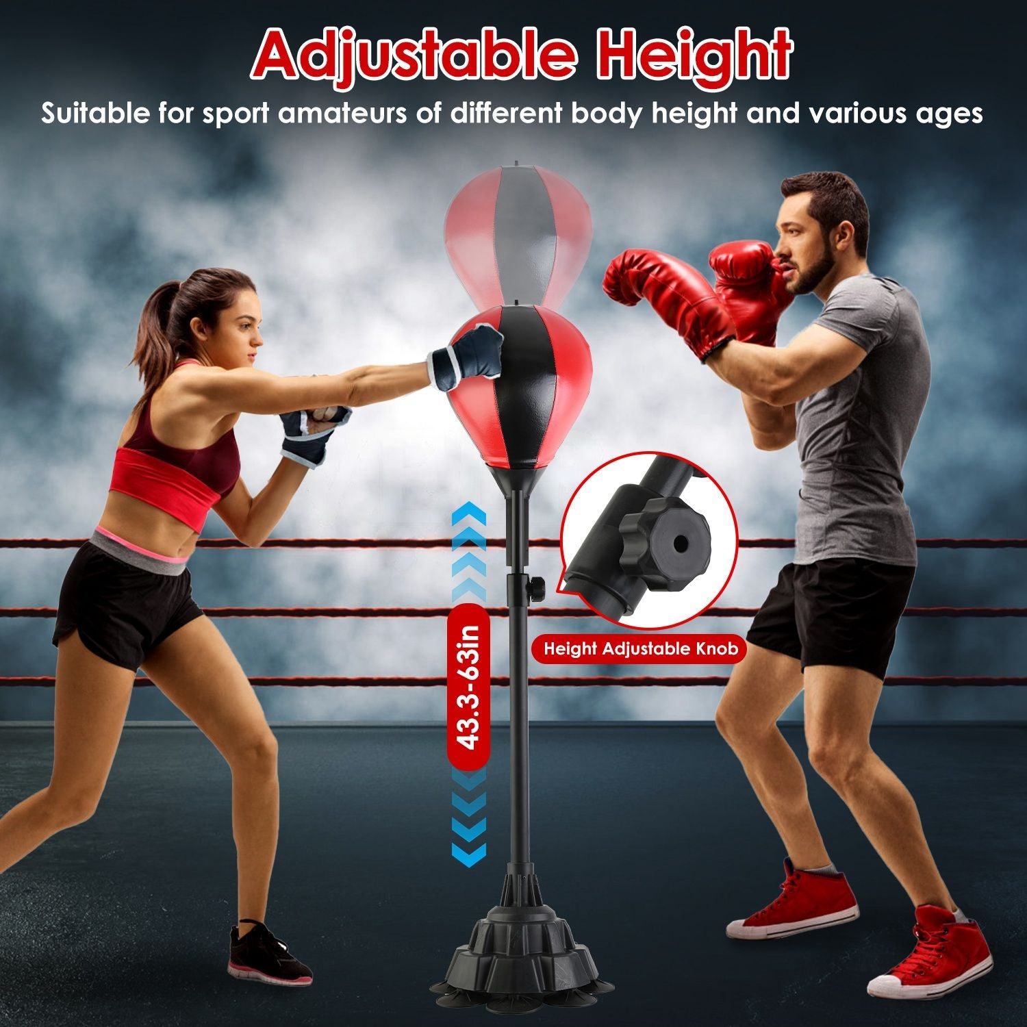 Punching Bag with Stand Free Standing Boxing Ball for Adults 43.3-63in Height Adjustable Boxing Bag with Gloves Wrist Sleeves Stable Suction Base for Fitness Speed Training GPCT5420 - Discount Msrp 