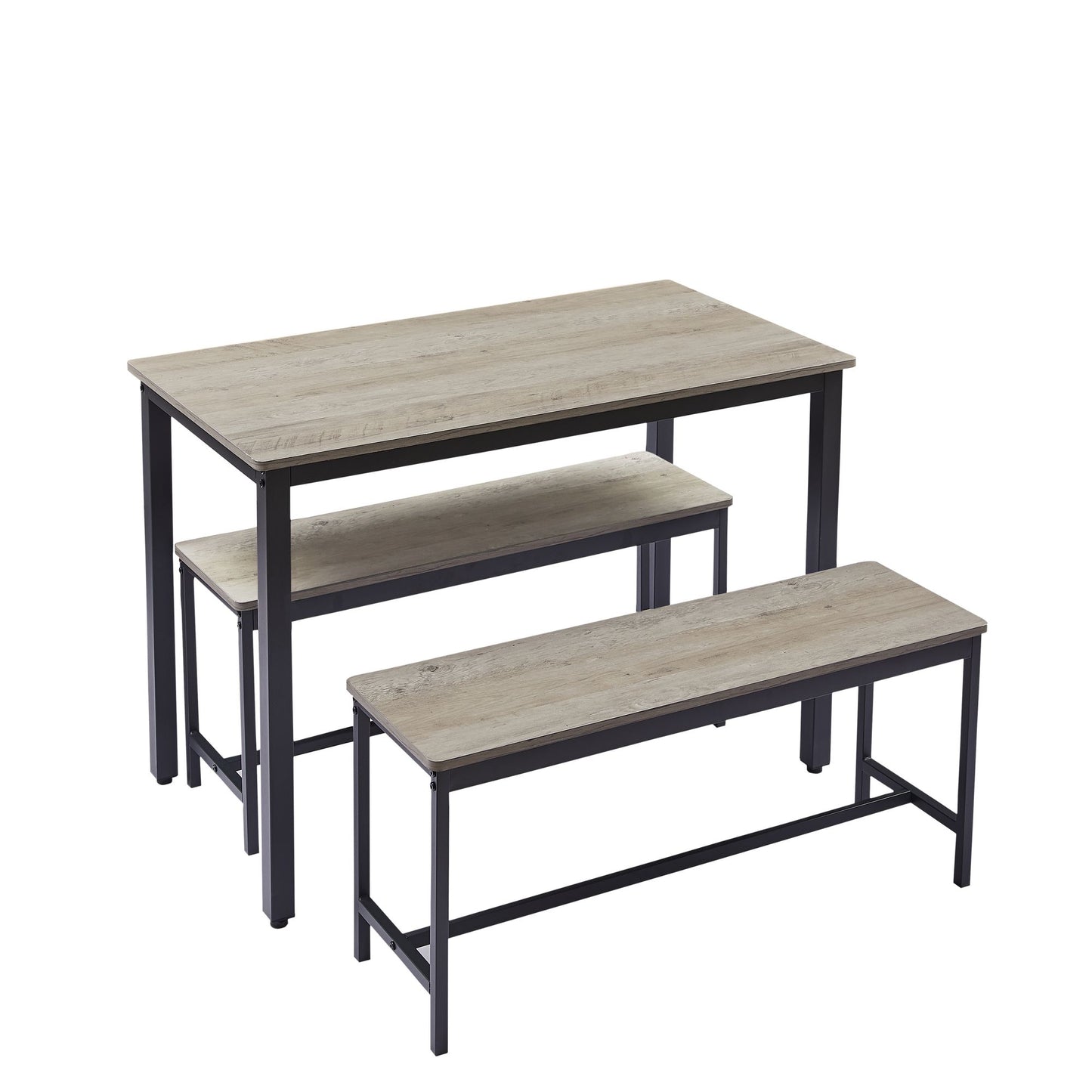 Dining Table Set, Bar Table with 2 Dining Benches, Kitchen Table Counter with Chairs, Industrial for Kitchen Breakfast Table, Living Room, Party Room, Grey and Black,43.3″L x 23.6″W x 29.9″H - Discount Msrp 