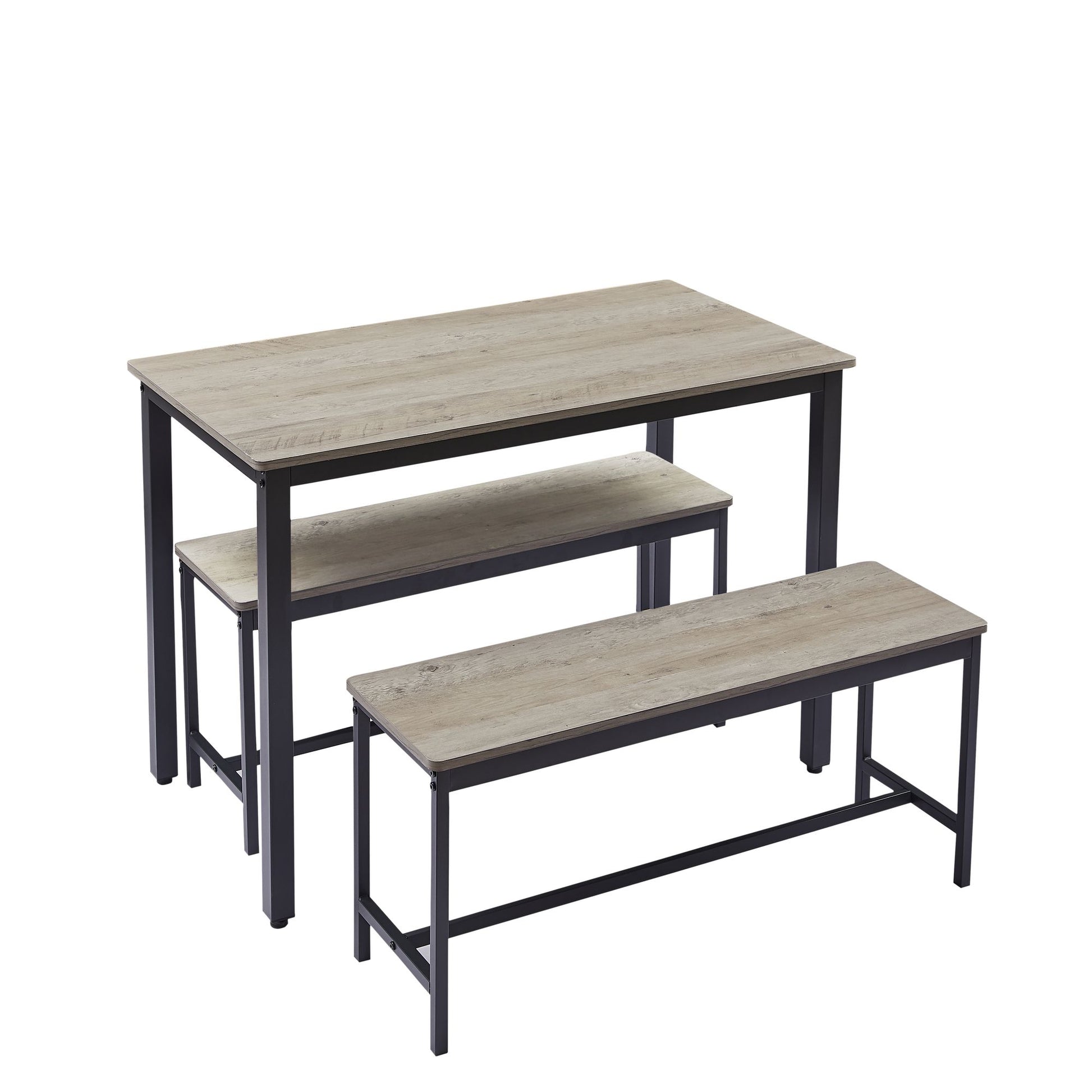 Dining Table Set, Bar Table with 2 Dining Benches, Kitchen Table Counter with Chairs, Industrial for Kitchen Breakfast Table, Living Room, Party Room, Grey and Black,43.3″L x 23.6″W x 29.9″H - Discount Msrp 