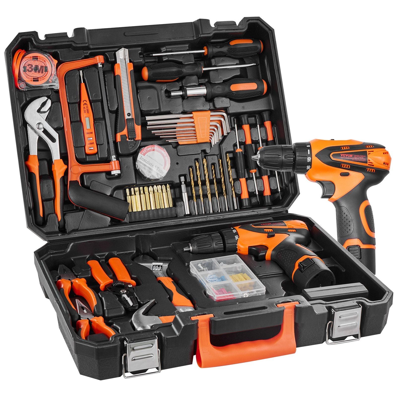 VEVOR Tool Kit, 146 Piece General Household Hand Tool Set, with Electric Drill and Portable Tool Storage Case, High-Quality Steel, for Home Maintenance, DIY Projects, and Automotive Repair - Discount Msrp 