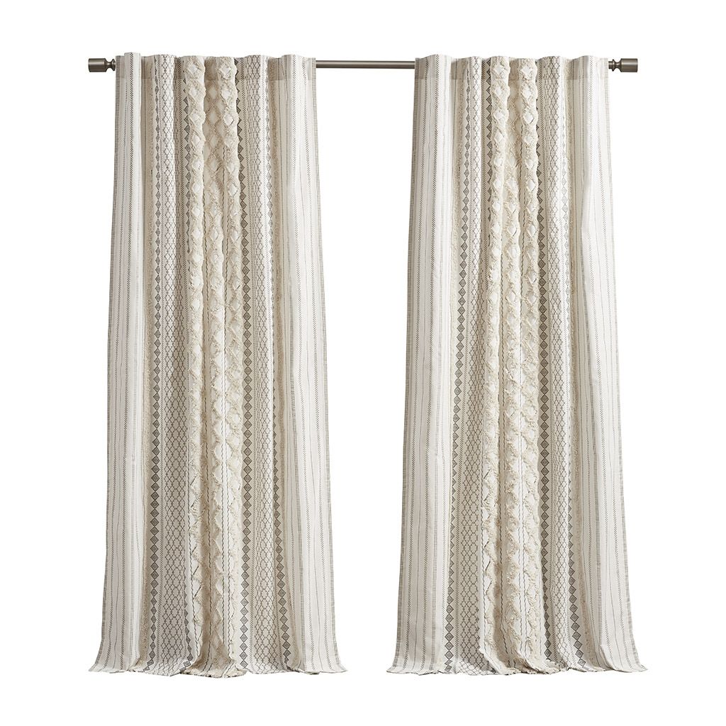 Cotton Printed Curtain Panel with Chenille Stripe and Lining(Only 1 Pc Panel) - Discount Msrp 