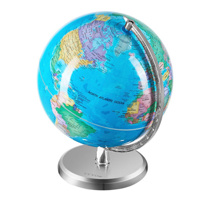 VEVOR Rotating World Globe with Stand, 8 in/203.2 mm, Educational Geographic Globe with Precise Time Zone ABS Material, 360° Spinning Globe for Kids Children Learning Classroom Geography Education - Discount Msrp 
