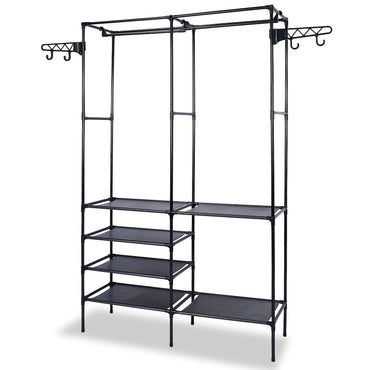 Metal Garment Rack Shoe Clothing Organizer Shelves Freestanding Multifunctional Clothes Wardrobe - Discount Msrp 