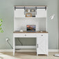 52" Farmhouse Executive Desk with Drawers, Wood Home Office Desk w/Charging Station, File Drawer, Storage Cabinet, Rustic Computer Writing Desk (Antique White) - Discount Msrp 