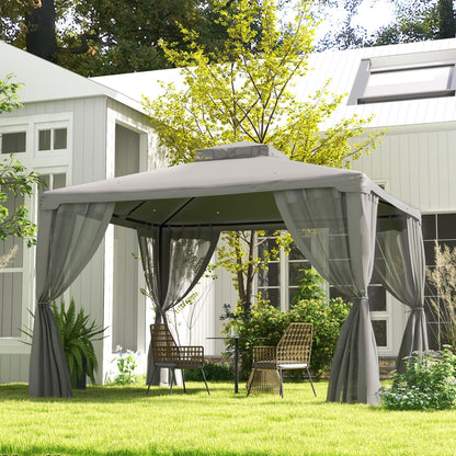 Outsunny 9.6' x 11.6' Patio Gazebo, Outdoor Canopy Shelter with 2-Tier Roof and Netting, Steel Frame for Garden, Lawn, Backyard, and Deck, Gray - Discount Msrp 