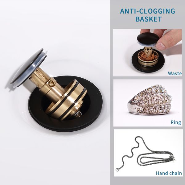 Pop-Up Drain Stainless Steel With Overflow Anti-Clogging for Vessel Sink Lavatory Vanity Sink Drain with Strainer Basket, Matte Black - Discount Msrp 