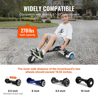 VEVOR Hoverboard Seat Attachment, for 6.5" 8" 8.5" 10" Hoverboards, Dual Shock Absorption System, Grips Control, Adjustable Length 270 LBS load Capacity, Hover Board Buggy Attachment, for Kids Adults - Discount Msrp 