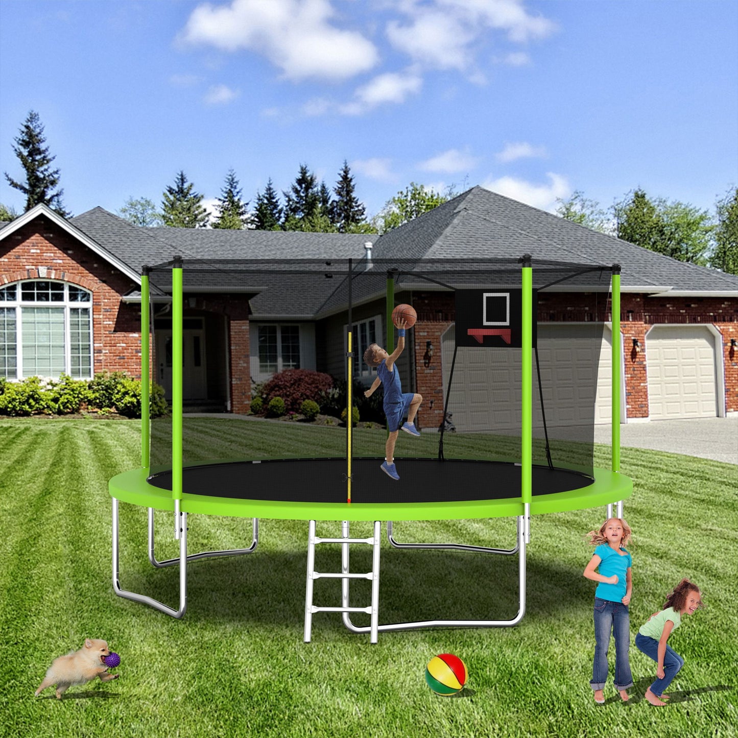 14FT Trampoline ,Sports Fitness Trampolines with Enclosure Net, Recreational Trampolines for Outdoor Indoor - Discount Msrp 