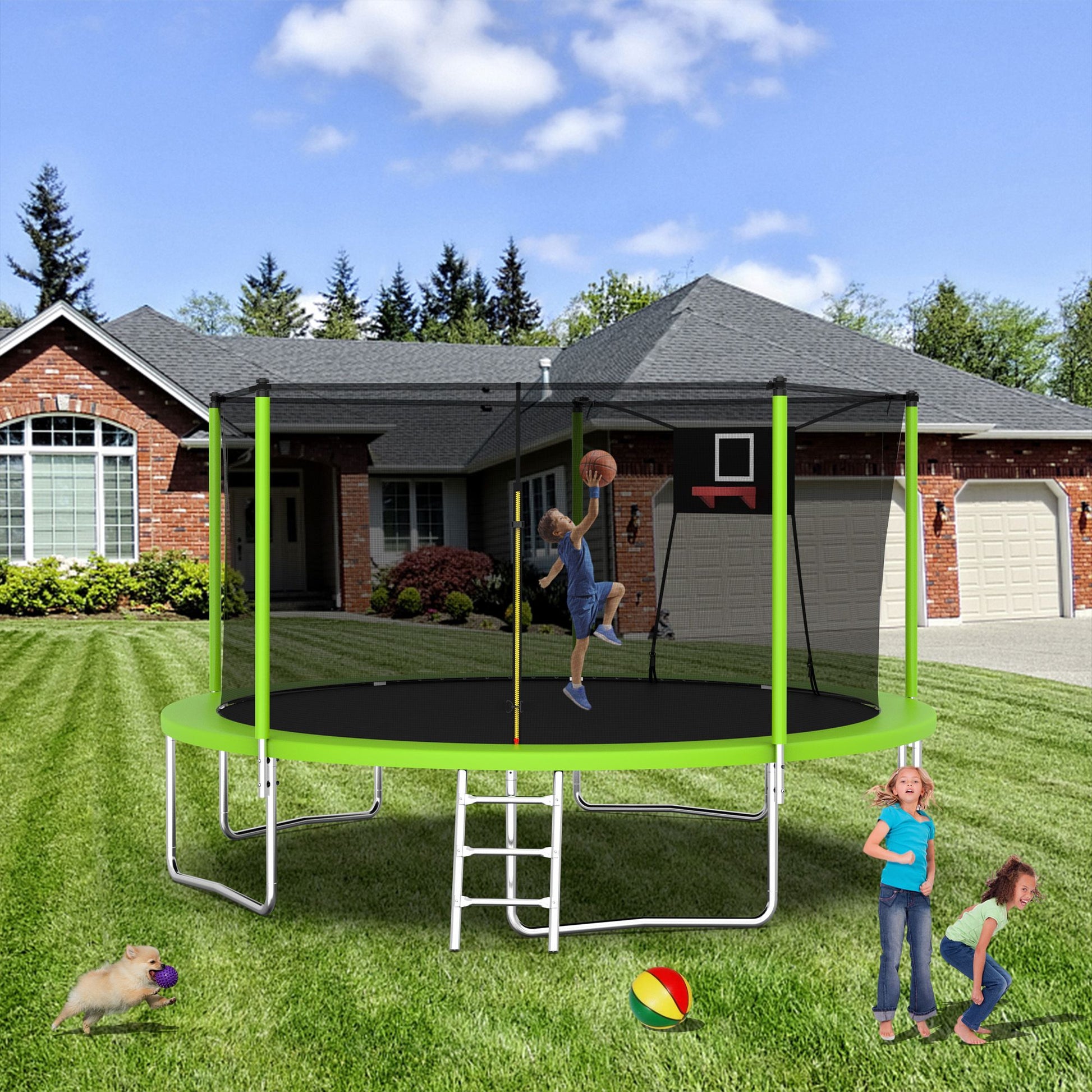 14FT Trampoline ,Sports Fitness Trampolines with Enclosure Net, Recreational Trampolines for Outdoor Indoor - Discount Msrp 