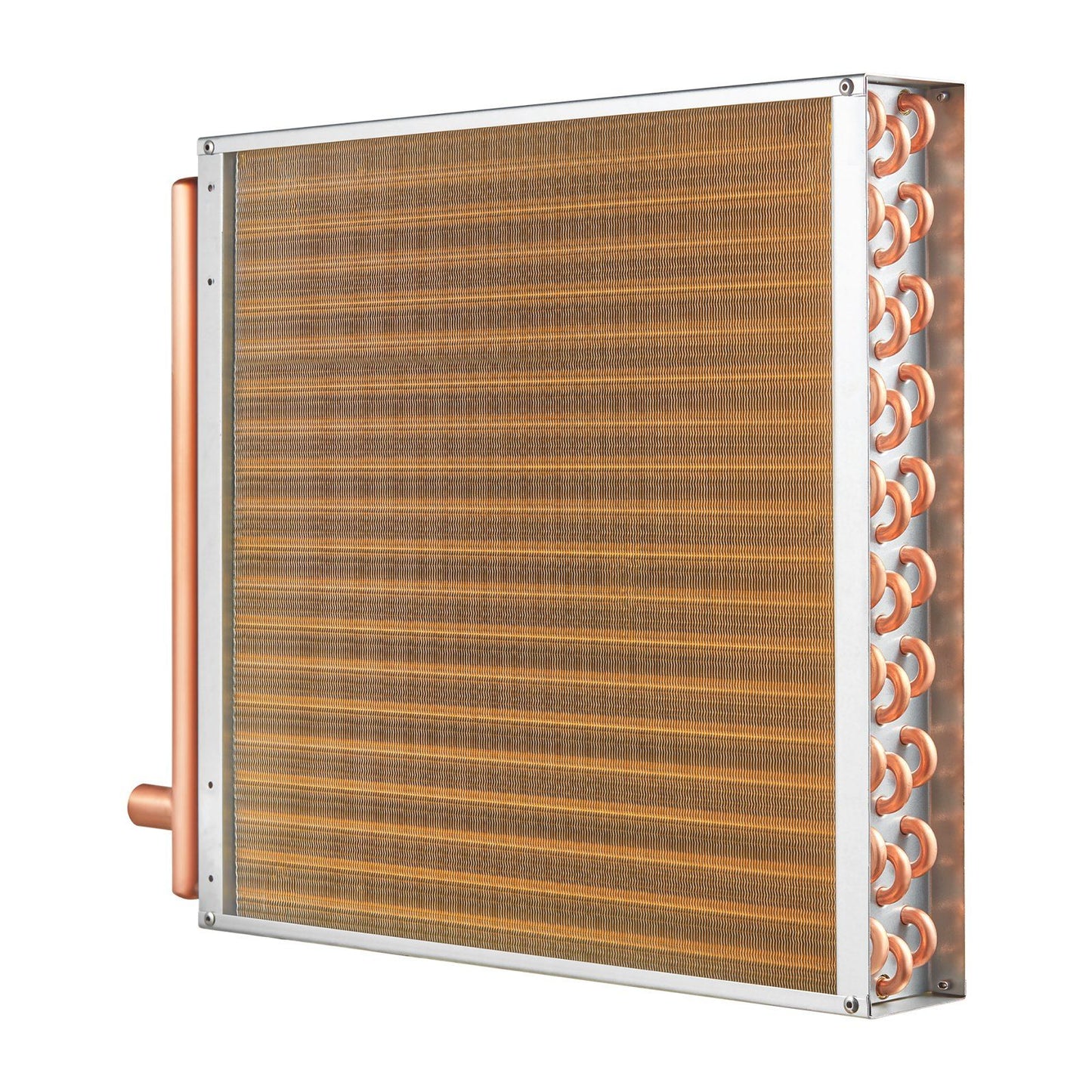 VEVOR Heat Exchanger Water to Air, 20"x 20" with 3-Row 3/8" Copper Ports, 242 Aluminum Fins Heat Exchanger for Outdoor Wood Furnaces, Residential Heating and Cooling, and Forced Air Heating - Discount Msrp 