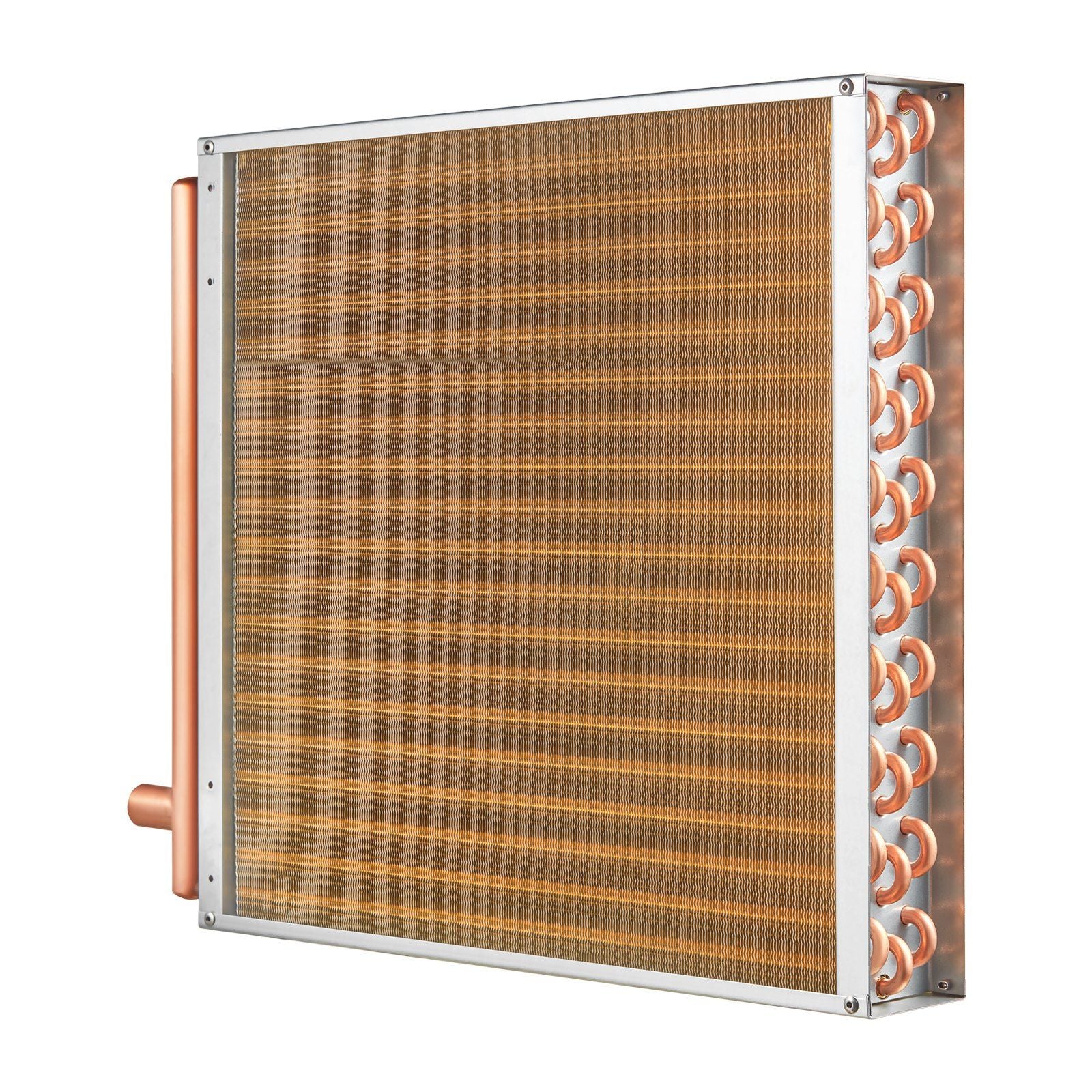 VEVOR Heat Exchanger Water to Air, 20"x 20" with 3-Row 3/8" Copper Ports, 242 Aluminum Fins Heat Exchanger for Outdoor Wood Furnaces, Residential Heating and Cooling, and Forced Air Heating - Discount Msrp 