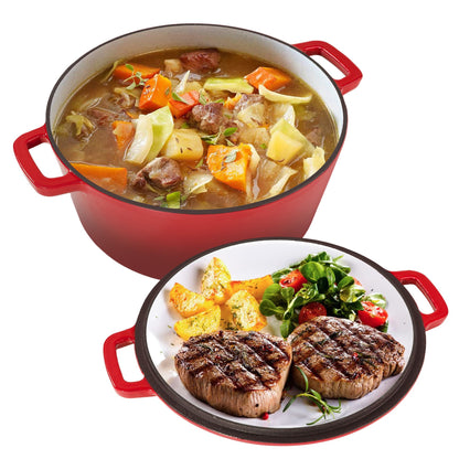 Enameled Cast Iron Dutch Oven with Serving Lid + ENCLOSED THERMAL CIRCLE Design - Discount Msrp 